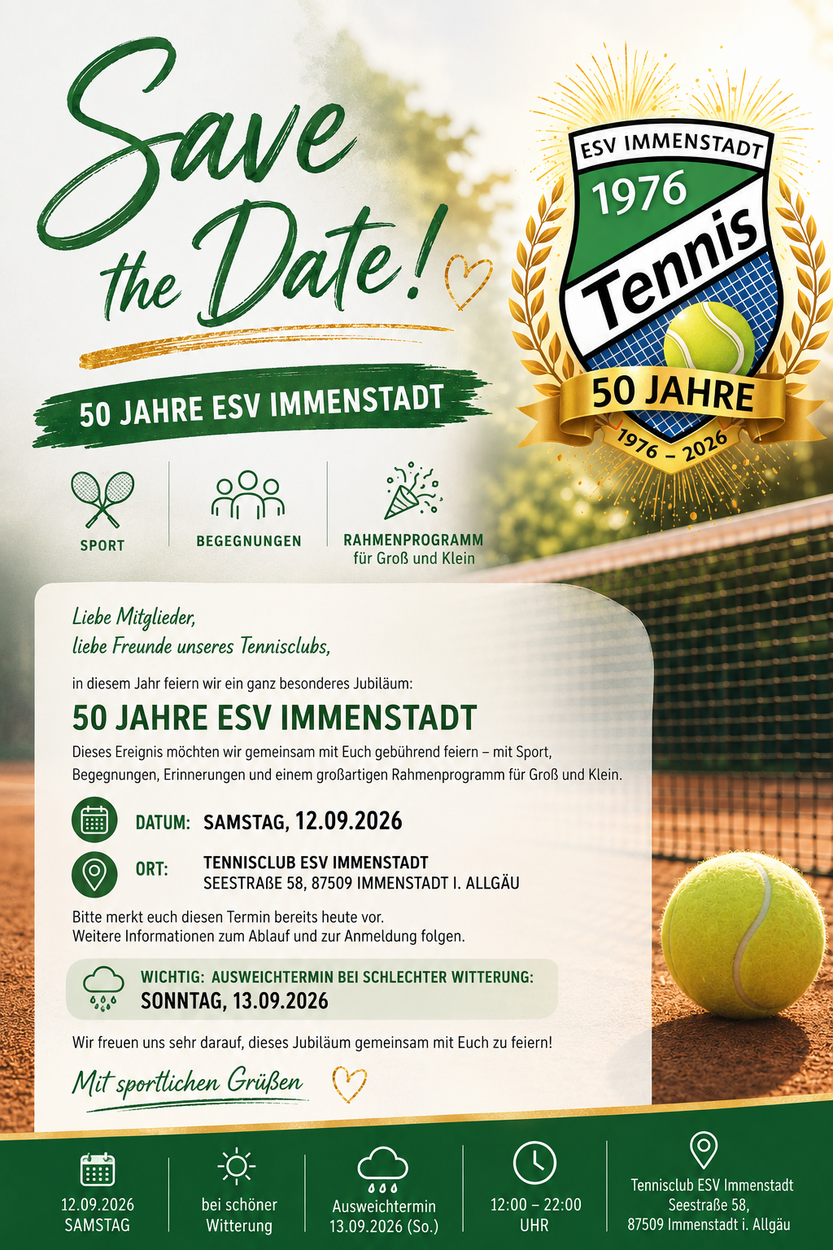 SAVE THE DATE - 50 Jahre ESV Immenstadt am 12.09.2026